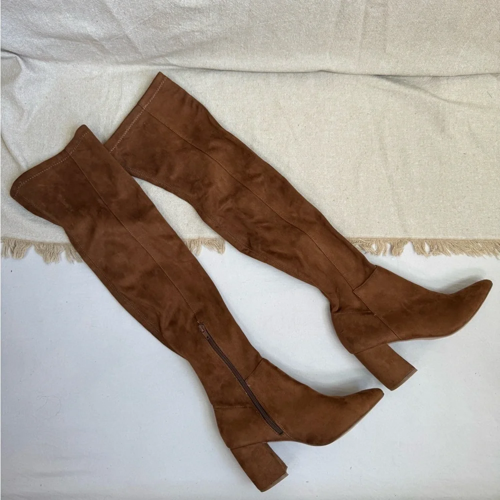 Steve Madden Women's Over the Knee Nifty Boots Brown Faux Suede Size 7M